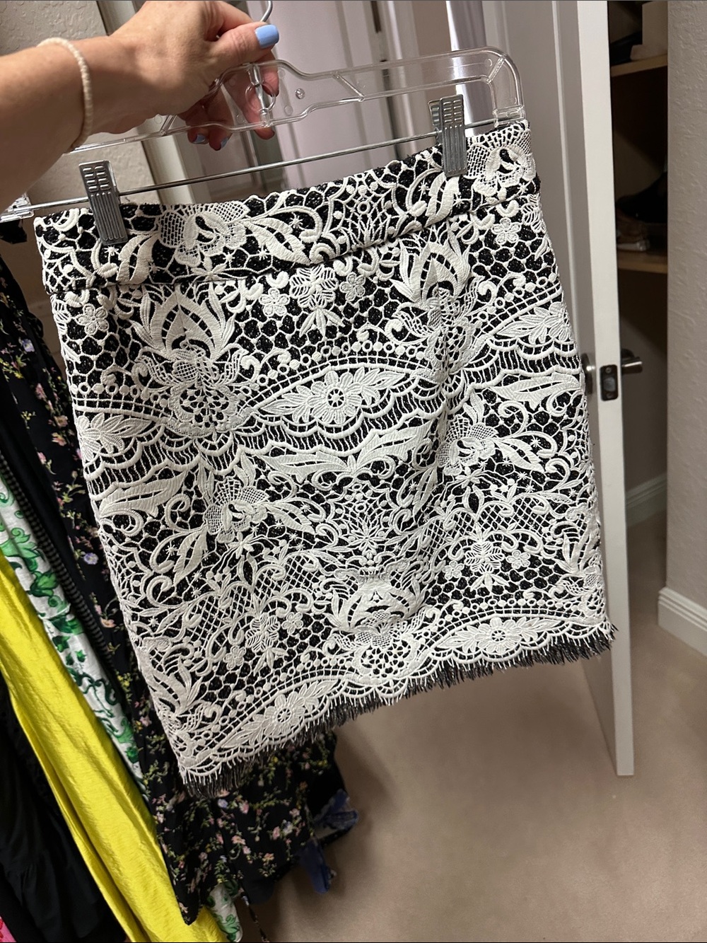 Maje Black and White Lace Mini Skirt